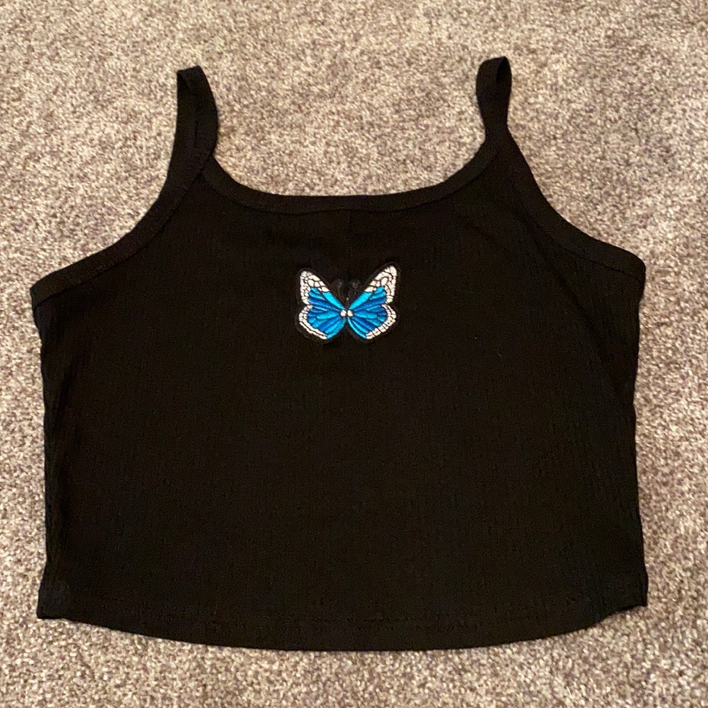 NWOT SHEIN Black Butterfly Crop Top